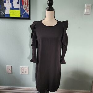 Express Cocktail Black Ruffle Exposed Shoulder Sleeve Dress